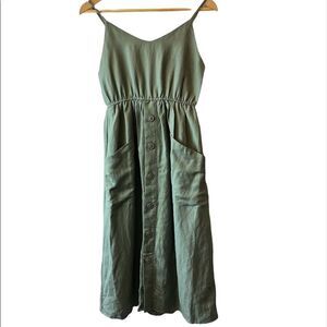 NWT THEKORNER Khaki Green Linen Long Blend Dress